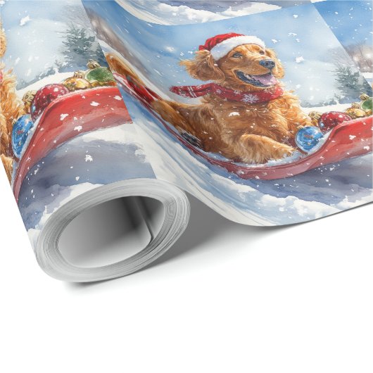 Irish Red Setter in Sledge Let it Snow Christmas Geschenkpapier (Rolleneckpunkt)