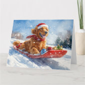 Irish Red Setter in Sledge Let it Snow Christmas Karte (Vorderseite)