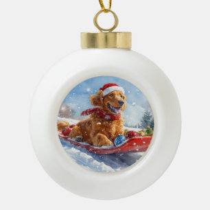 Irish Red Setter in Sledge Let it Snow Christmas Keramik Kugel-Ornament