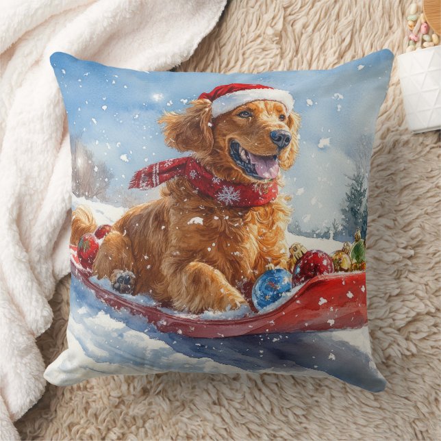 Irish Red Setter in Sledge Let it Snow Christmas Kissen (Decke)