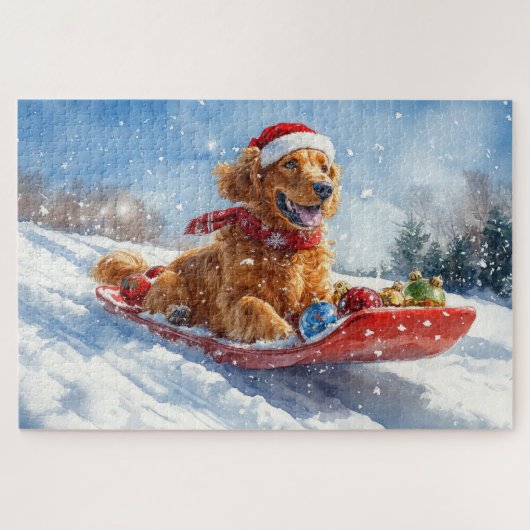 Irish Red Setter in Sledge Let it Snow Christmas Puzzle (Horizontal)