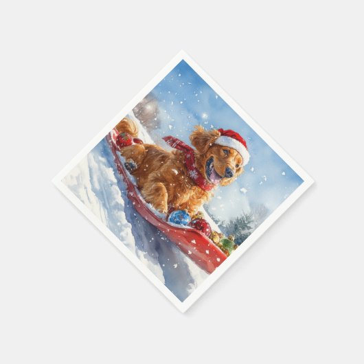 Irish Red Setter in Sledge Let it Snow Christmas Serviette (Ecke)