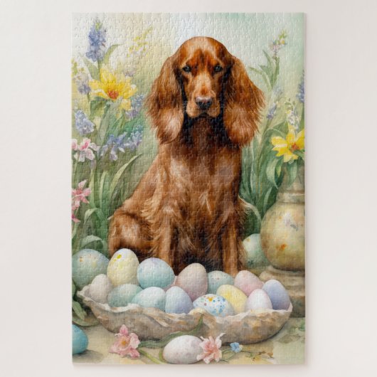 Irish Red Setter mit Ostereiern Puzzle (Vertikal)