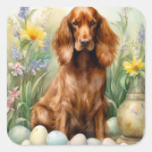 Irish Red Setter mit Ostereiern Quadratischer Aufkleber (Vorderseite)