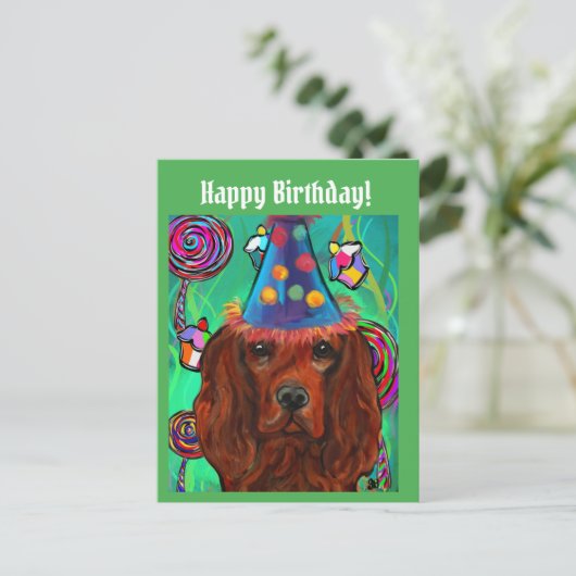 Irish Red Setter Postkarte (Stehend Vorderseite)