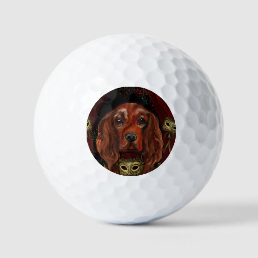 Irish Red Setter Postkarte Golfball (Vorderseite)