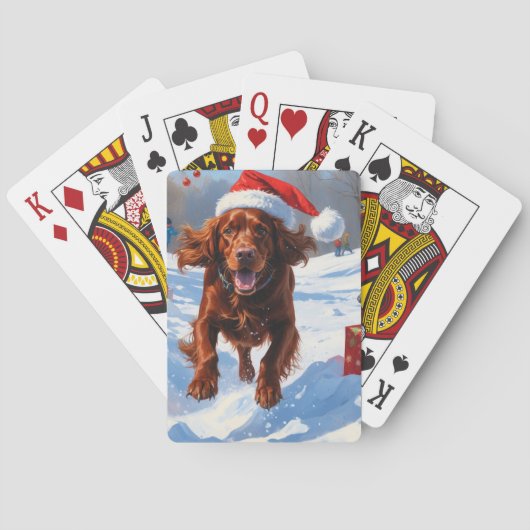 Irish Red Setter Running Snow mit Weihnachtshut Spielkarten (Rückseite)