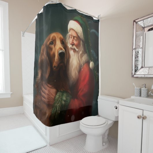 Irish Red Setter Santa Claus Festliche Weihnachten Duschvorhang (Beispiel)