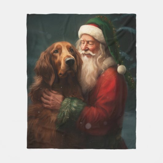Irish Red Setter Santa Claus Festliche Weihnachten Fleecedecke (Vorderseite)