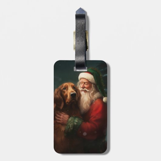 Irish Red Setter Santa Claus Festliche Weihnachten Gepäckanhänger (Rückseite vertikal)