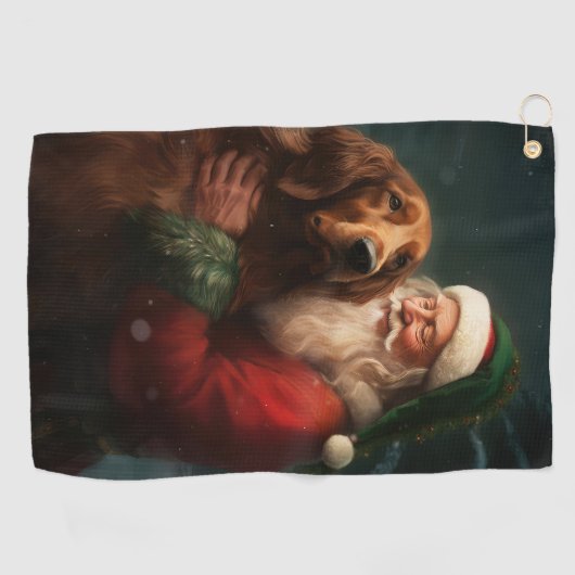 Irish Red Setter Santa Claus Festliche Weihnachten Golfhandtuch (Horizontal)