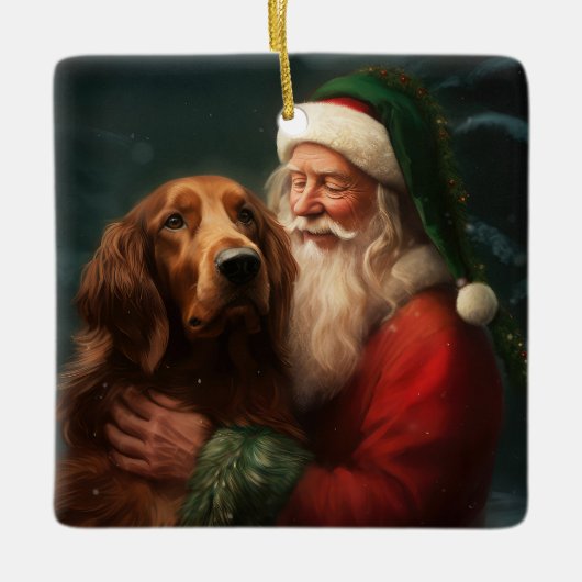 Irish Red Setter Santa Claus Festliche Weihnachten Keramikornament (Vorderseite)