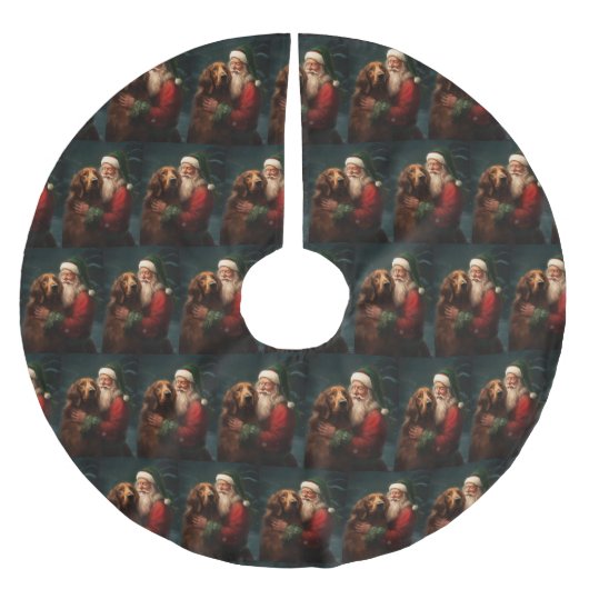 Irish Red Setter Santa Claus Festliche Weihnachten Polyester Weihnachtsbaumdecke (Vorderseite)