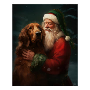 Irish Red Setter Santa Claus Festliche Weihnachten Poster