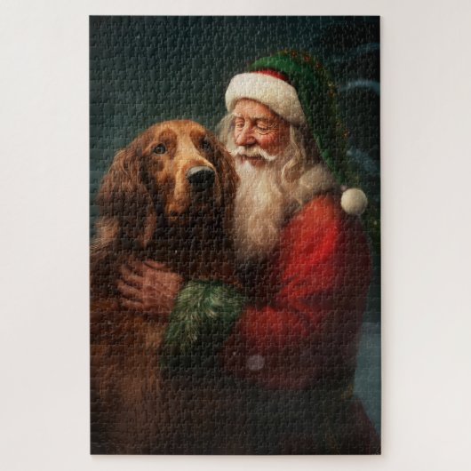 Irish Red Setter Santa Claus Festliche Weihnachten Puzzle (Vertikal)