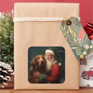 Irish Red Setter Santa Claus Festliche Weihnachten Quadratischer Aufkleber