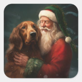 Irish Red Setter Santa Claus Festliche Weihnachten Quadratischer Aufkleber (Vorderseite)
