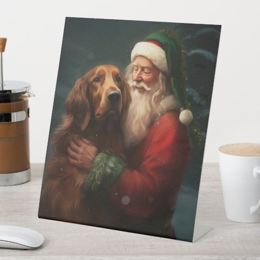 Irish Red Setter Santa Claus Festliche Weihnachten Sockelschild (In Situ)