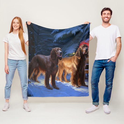 Irish Red Setter Snowy Sleigh Weihnachtsdekor Fleecedecke (Beispiel)