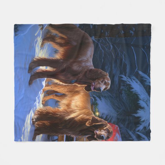 Irish Red Setter Snowy Sleigh Weihnachtsdekor Fleecedecke (Vorderseite (Horizontal))