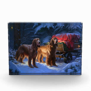 Irish Red Setter Snowy Sleigh Weihnachtsdekor Fotoblock