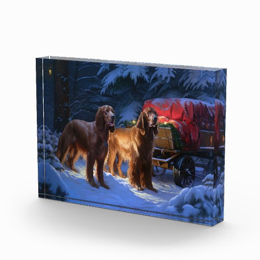 Irish Red Setter Snowy Sleigh Weihnachtsdekor Fotoblock (Rechts)