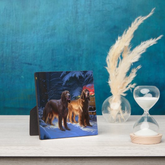 Irish Red Setter Snowy Sleigh Weihnachtsdekor Fotoplatte (InSitu)