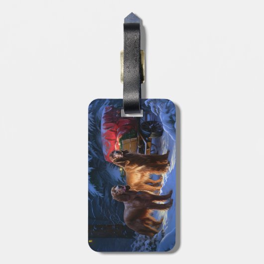 Irish Red Setter Snowy Sleigh Weihnachtsdekor Gepäckanhänger (Rückseite vertikal)