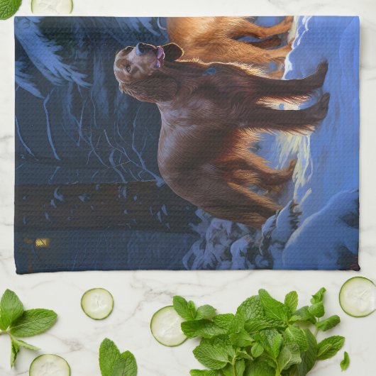 Irish Red Setter Snowy Sleigh Weihnachtsdekor Geschirrtuch (Gefaltet)