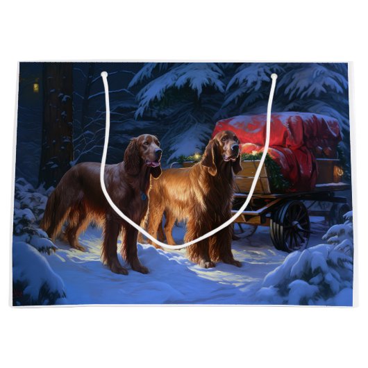 Irish Red Setter Snowy Sleigh Weihnachtsdekor Große Geschenktüte (Vorderseite)