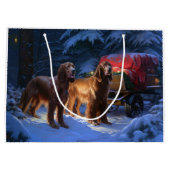Irish Red Setter Snowy Sleigh Weihnachtsdekor Große Geschenktüte (Rückseite)