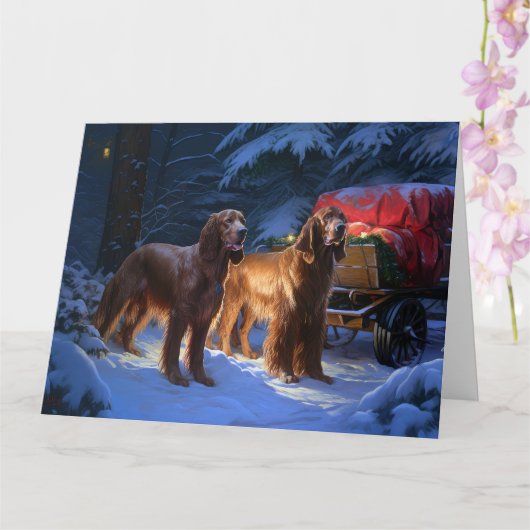 Irish Red Setter Snowy Sleigh Weihnachtsdekor Karte (Orchidee)