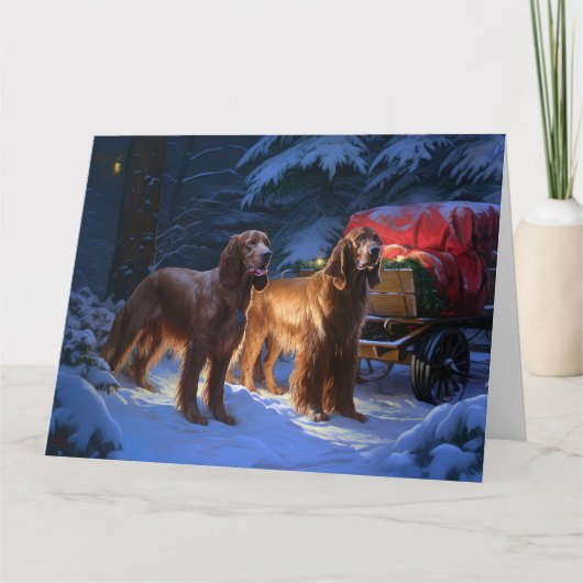 Irish Red Setter Snowy Sleigh Weihnachtsdekor Karte (Vorderseite)