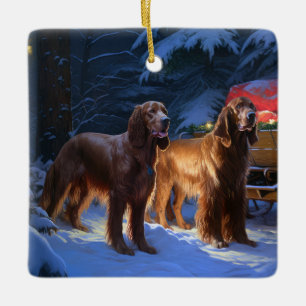 Irish Red Setter Snowy Sleigh Weihnachtsdekor Keramikornament