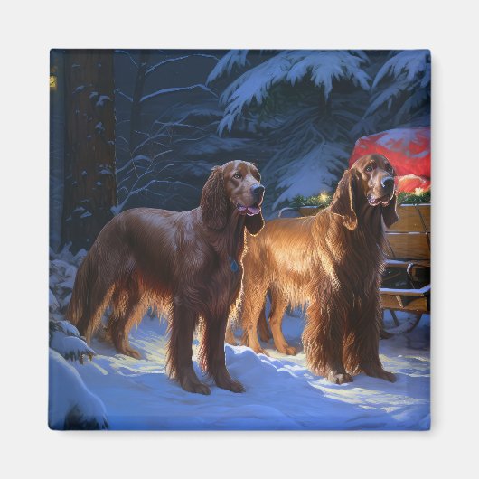 Irish Red Setter Snowy Sleigh Weihnachtsdekor Magnet (Vorne)