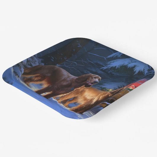 Irish Red Setter Snowy Sleigh Weihnachtsdekor Pappteller (Gewinkelt)