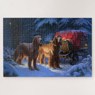 Irish Red Setter Snowy Sleigh Weihnachtsdekor Puzzle