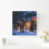 Irish Red Setter Snowy Sleigh Weihnachtsdekor Quadratische Wanduhr (Zuhause)