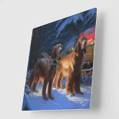 Irish Red Setter Snowy Sleigh Weihnachtsdekor Quadratische Wanduhr (Winkel)