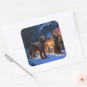 Irish Red Setter Snowy Sleigh Weihnachtsdekor Quadratischer Aufkleber (Umschlag)