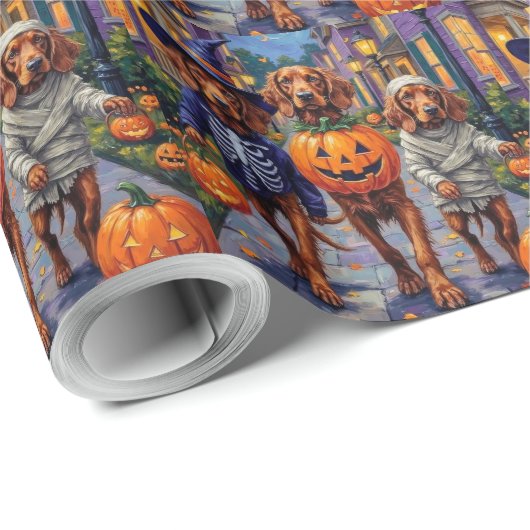 Irish Red Setter Trick-or-Treating Halloween Geschenkpapier (Rolleneckpunkt)