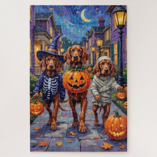 Irish Red Setter Trick-or-Treating Halloween Puzzle (Vertikal)
