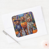 Irish Red Setter Trick-or-Treating Halloween Quadratischer Aufkleber (Umschlag)