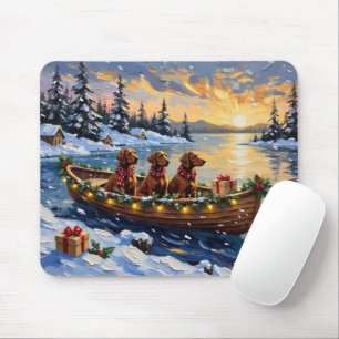 Irish Red Setter Weihnachtsboot Urlaub Mousepad