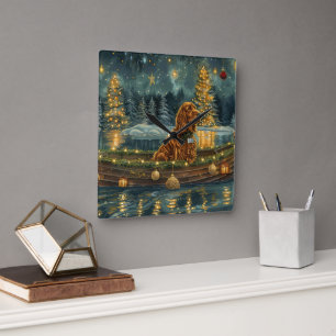 Irish Red Setter Weihnachtsfest Reise Quadratische Wanduhr