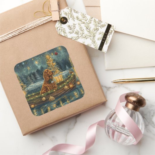 Irish Red Setter Weihnachtsfest Reise Quadratischer Aufkleber (Schenken)