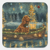 Irish Red Setter Weihnachtsfest Reise Quadratischer Aufkleber (Vorderseite)