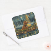 Irish Red Setter Weihnachtsfest Reise Quadratischer Aufkleber (Umschlag)