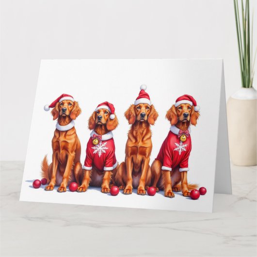 Irish Red Setter Weihnachtskleid Santa Hut Karte (Vorderseite)