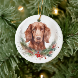 Irish Red Setter Weihnachtskranz Festiver Hund Keramik Ornament